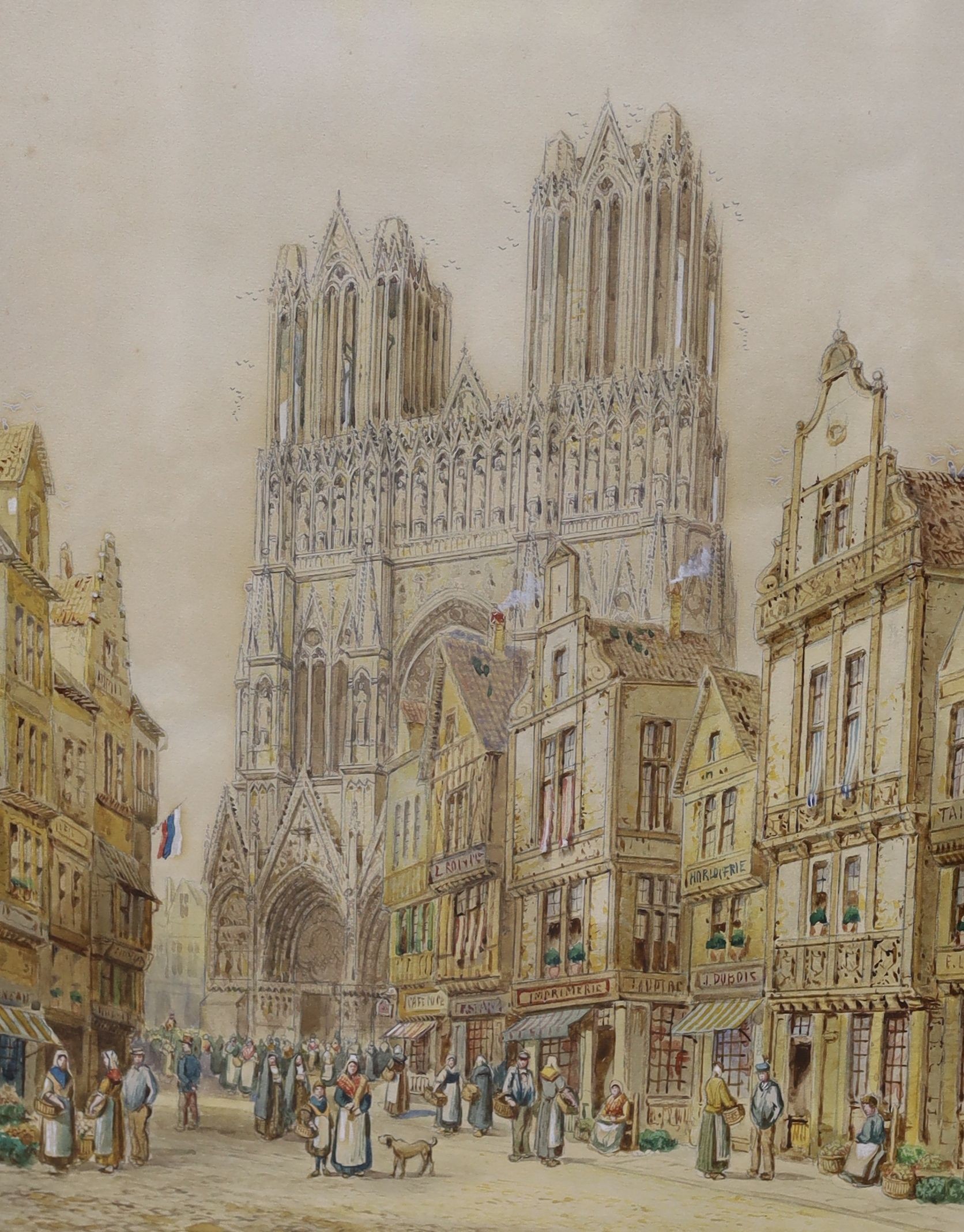 Henry Thomas Schafer (1854-1915), watercolour, Rheims Cathedral, signed, 45 x 34cm